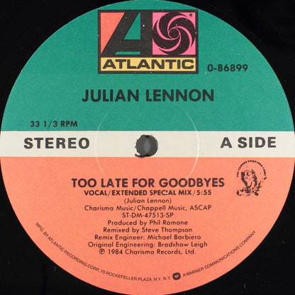 Julian Lennon : Too Late For Goodbyes (12")