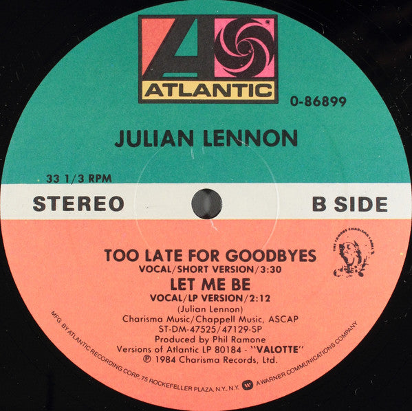 Julian Lennon : Too Late For Goodbyes (12")
