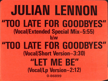 Julian Lennon : Too Late For Goodbyes (12")