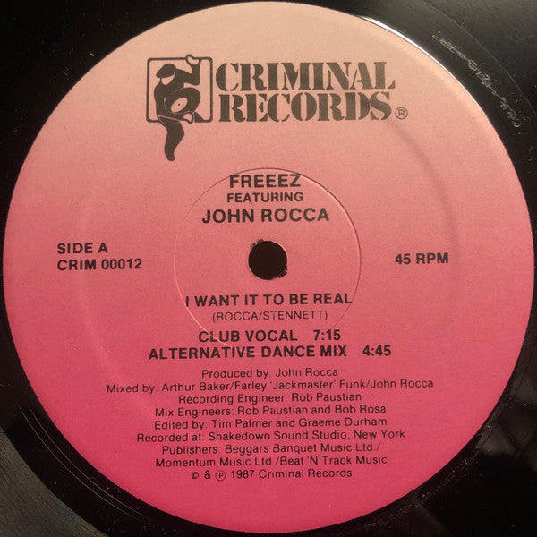 Freeez Featuring John Rocca : I Want It To Be Real (12")