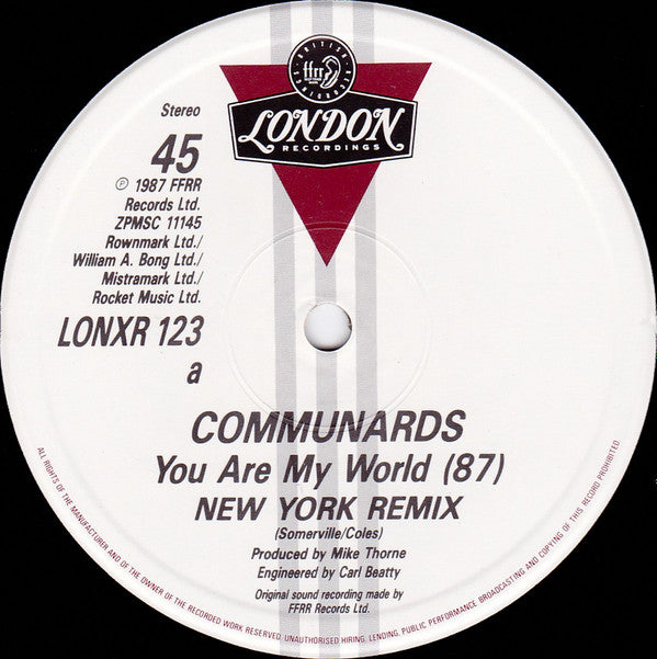 The Communards : You Are My World (New York 87 Remix) (12", Single)