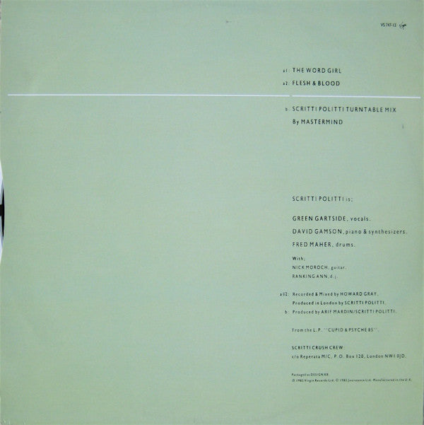 Scritti Politti With Ranking Ann : The Word Girl (Flesh & Blood) (12", Single, Ltd)