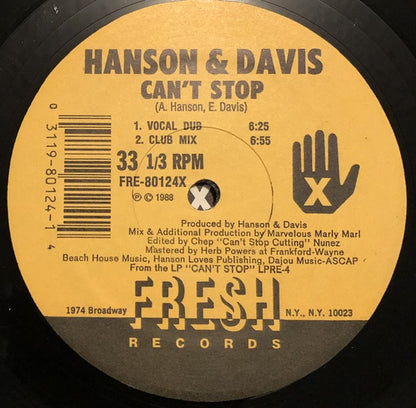 Hanson & Davis : Can't Stop (12")