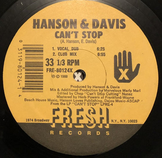 Hanson & Davis : Can't Stop (12")