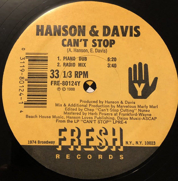 Hanson & Davis : Can't Stop (12")
