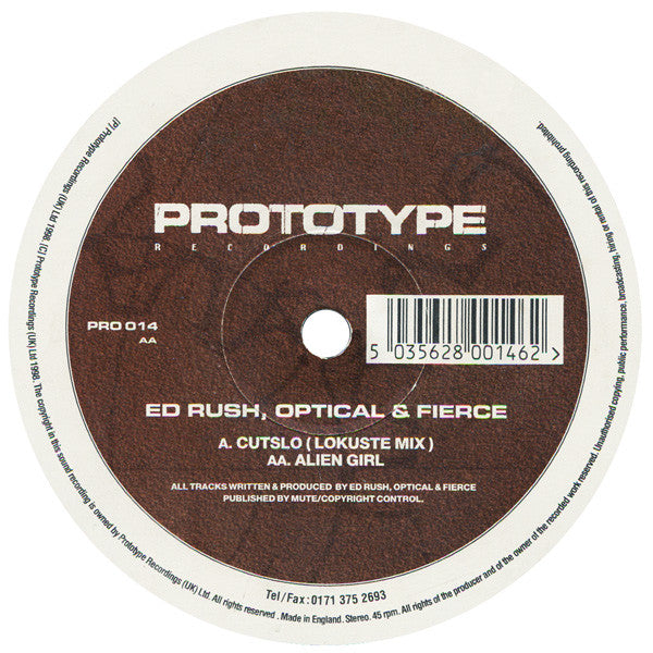 Ed Rush, Optical & Fierce : Cutslo (Lokuste Mix) / Alien Girl (12")