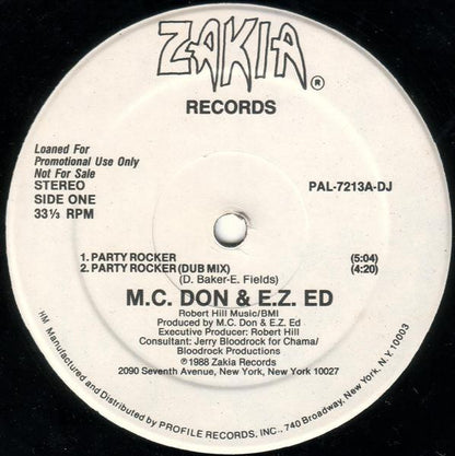 M.C. Don & E.Z. Ed* : Party Rocker / Beware Of The Beat (12", Promo)