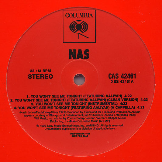 Nas : You Won’t See Me Tonight / We Will Survive (12", Promo, Red)