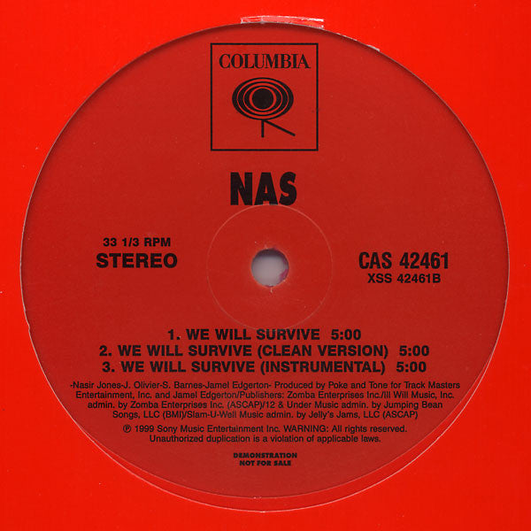 Nas : You Won’t See Me Tonight / We Will Survive (12", Promo, Red)