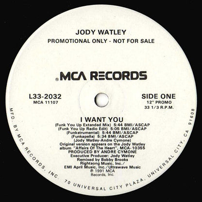 Jody Watley : I Want You (12", Promo)