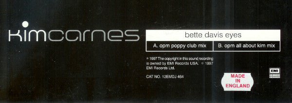 Kim Carnes : Bette Davis Eyes (The OPM Mixes) (12", Promo)