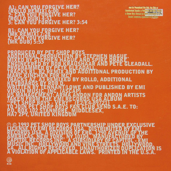 Pet Shop Boys : Can You Forgive Her? (12")
