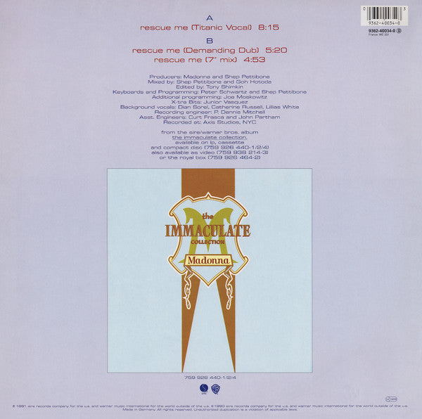 Madonna : Rescue Me (12", Single)
