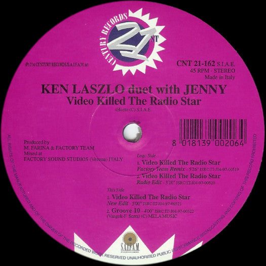 Ken Laszlo Duet With Jenny* : Video Killed The Radio Star (12")