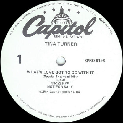 Tina Turner : What's Love Got To Do With It (Special Extended Mix) (12", Promo)