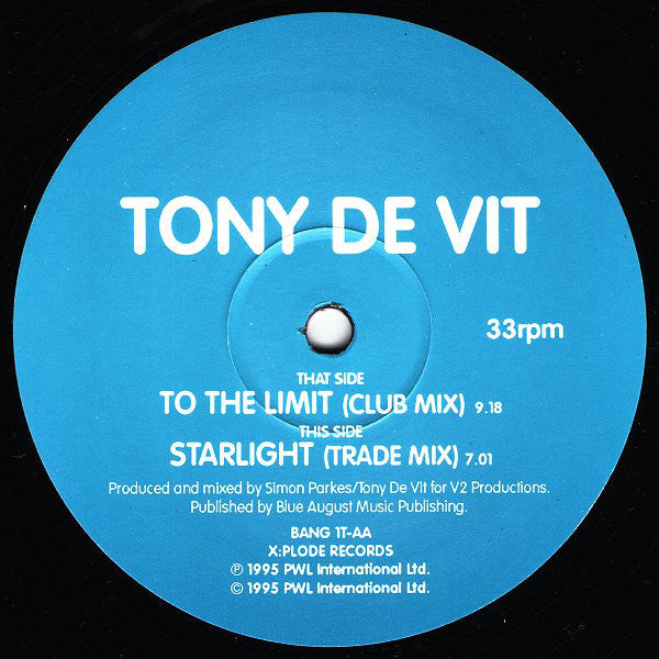 Tony De Vit : To The Limit (12", Single)