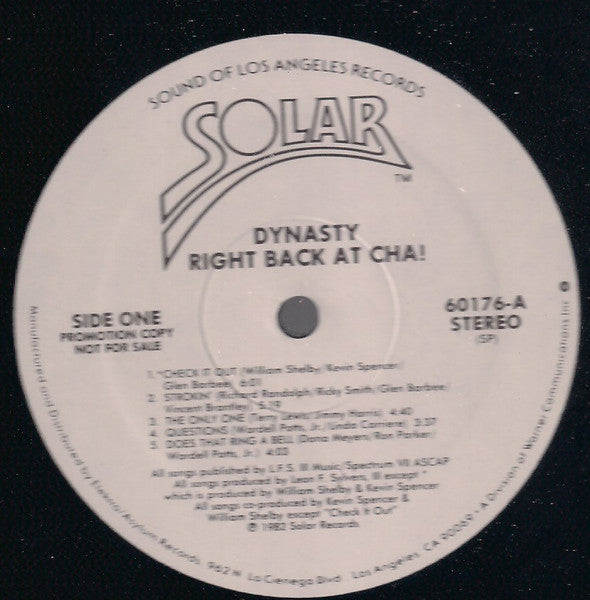 Dynasty : Right Back At Cha! (LP, Album, Promo)