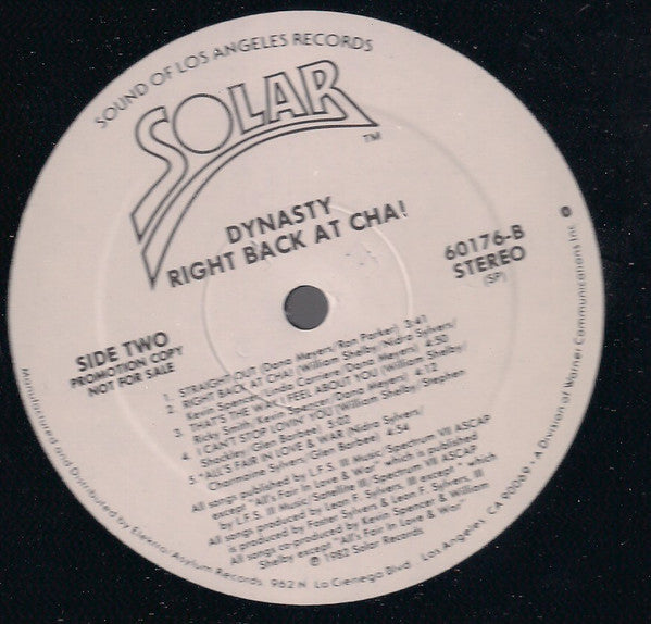 Dynasty : Right Back At Cha! (LP, Album, Promo)