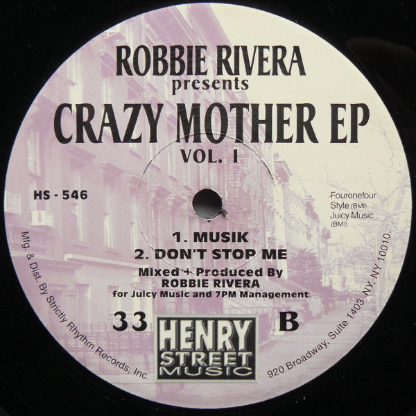 Robbie Rivera : Crazy Mother EP Vol. 1 (12", EP)