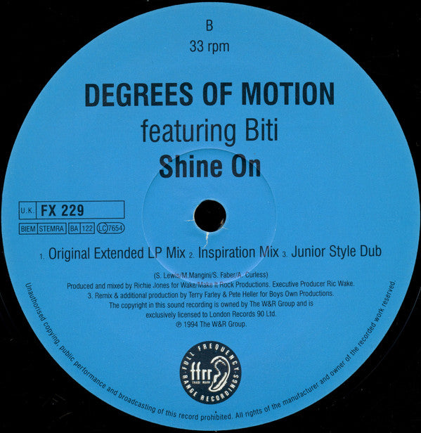 Degrees Of Motion Featuring Biti* : Shine On (12", Orl)