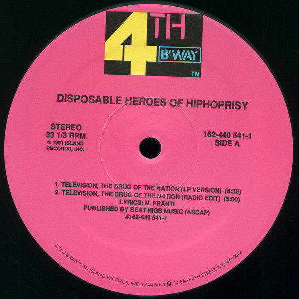 The Disposable Heroes Of Hiphoprisy : Television, The Drug Of The Nation (12")