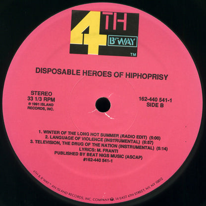 The Disposable Heroes Of Hiphoprisy : Television, The Drug Of The Nation (12")