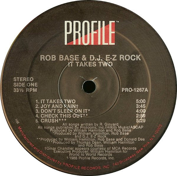 Rob Base & D.J. E-Z Rock* : It Takes Two (LP, Album)
