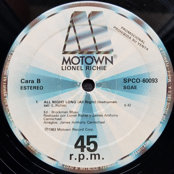 Lionel Richie : All Night Long (All Night) = Toda La Noche (12")