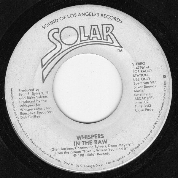 The Whispers : In The Raw  (7", Mono, Promo)