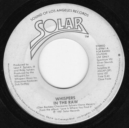 The Whispers : In The Raw  (7", Mono, Promo)