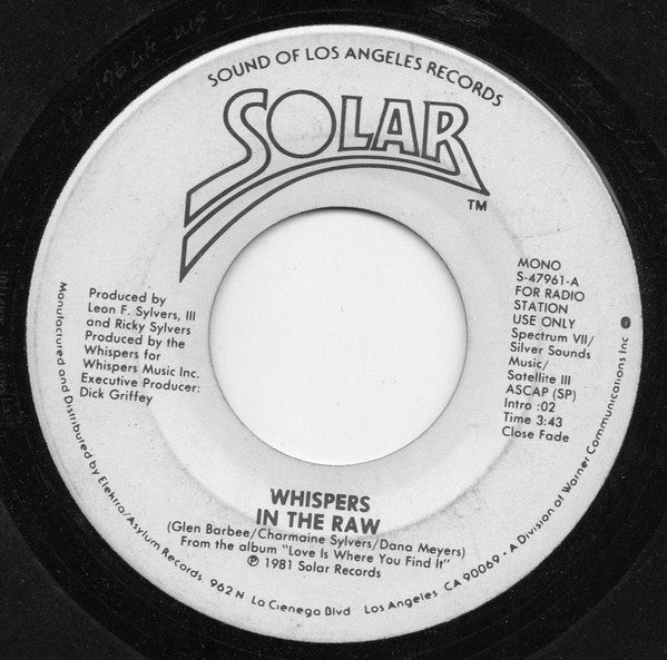 The Whispers : In The Raw  (7", Mono, Promo)