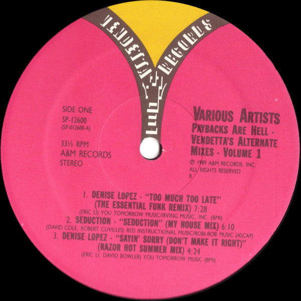 Various : Paybacks Are Hell - Vendetta's Alternate Mixes Volume 1 (LP, Comp)
