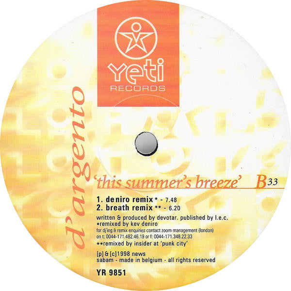 D'Argento : This Summer's Breeze (12")