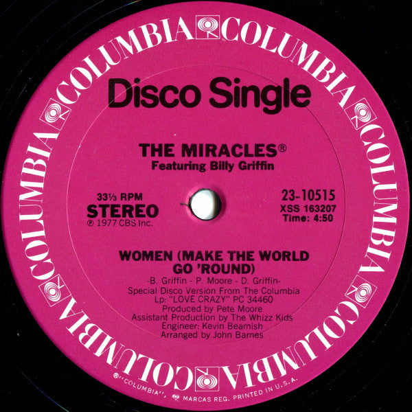 The Miracles Featuring Billy Griffin : Women (Make The World Go 'Round) / Spy For Brotherhood (12", Single)