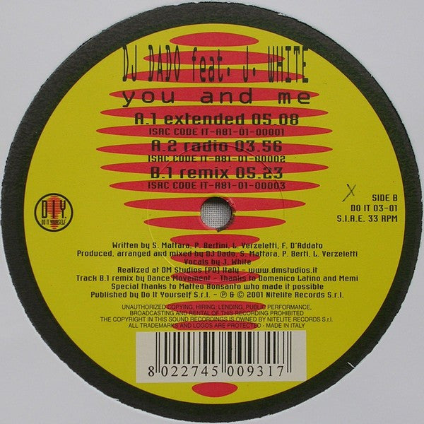 DJ Dado Feat. J. White* : You And Me (12")