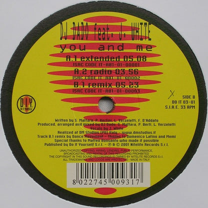 DJ Dado Feat. J. White* : You And Me (12")