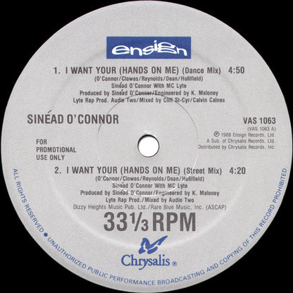 Sinéad O'Connor With M.C.Lyte* : I Want Your (Hands On Me) (12", Promo)