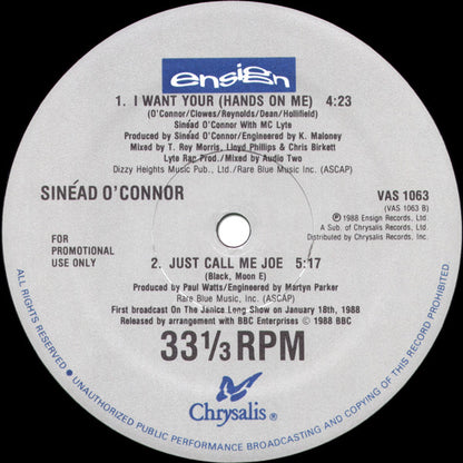 Sinéad O'Connor With M.C.Lyte* : I Want Your (Hands On Me) (12", Promo)
