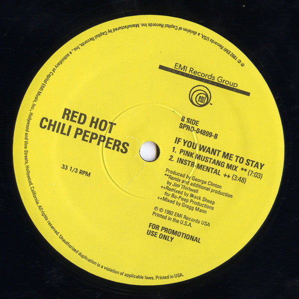 Red Hot Chili Peppers : Higher Ground / If You Want Me To Stay (12", Promo)