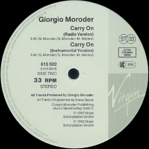 Giorgio Moroder Featuring Donna Summer : Carry On (12", Single)
