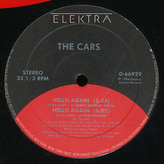 The Cars : Hello Again (12", Single)
