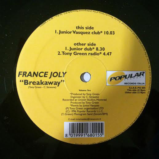 France Joly* : Breakaway Volume 2 (Remix By Junior Vasquez) (12")