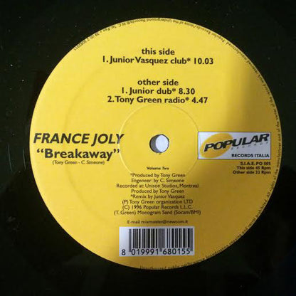 France Joly* : Breakaway Volume 2 (Remix By Junior Vasquez) (12")