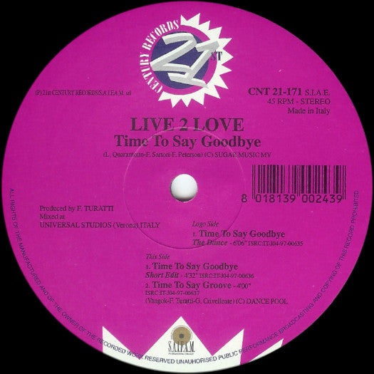 Live 2 Love : Time To Say Goodbye (12")
