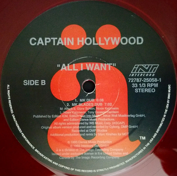 Captain Hollywood* : All I Want (12", Ltd, Red)