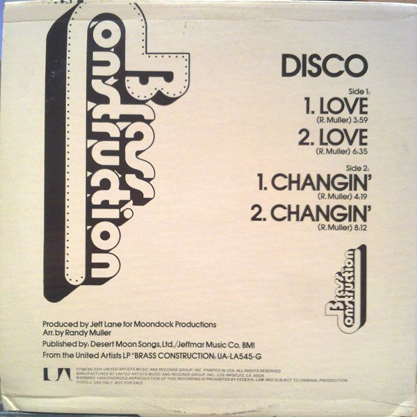 Brass Construction : Love / Changin' (12", Single, Promo)