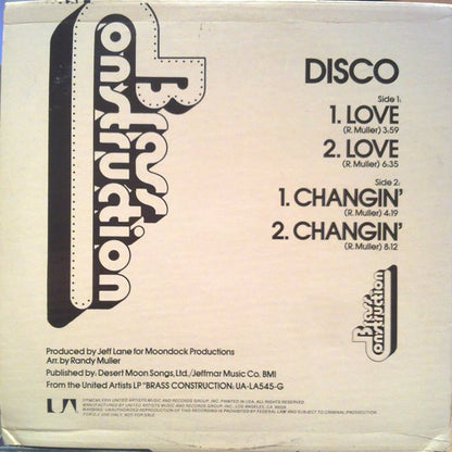 Brass Construction : Love / Changin' (12", Single, Promo)