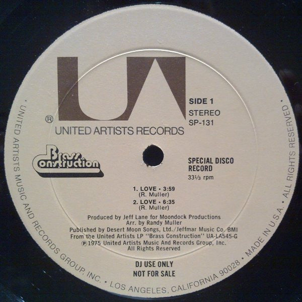Brass Construction : Love / Changin' (12", Single, Promo)