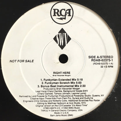 SWV : Right Here (Remixes) (12", Single, Promo)