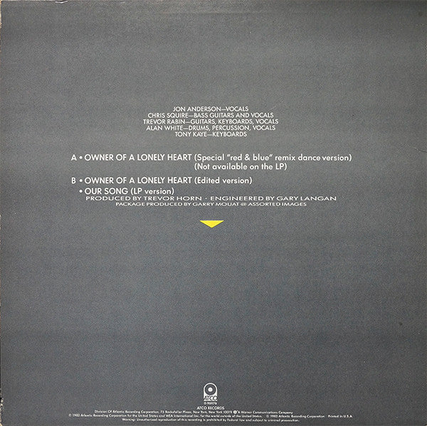 Yes : Owner Of A Lonely Heart (12", SP )
